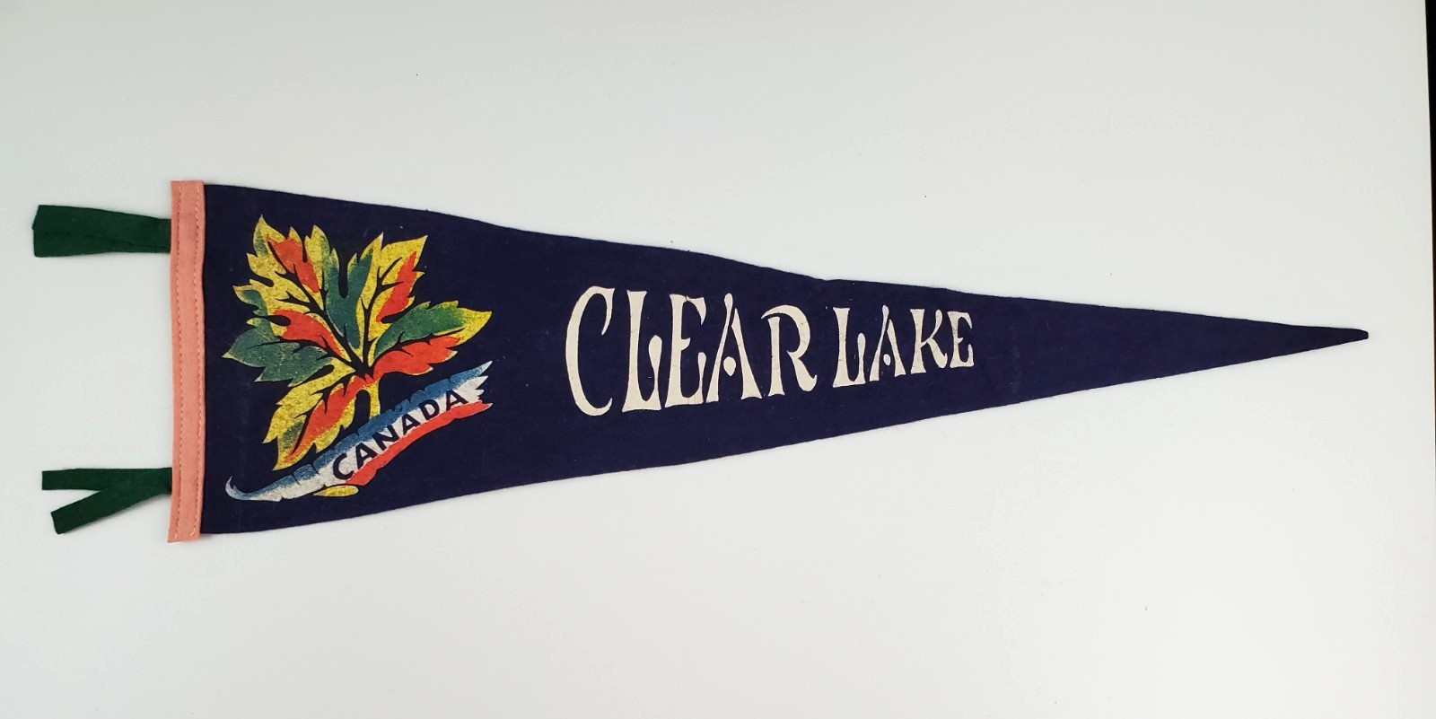 Vintage Clear Lake Manitoba Canada Souvenir Pennant Flag Wool Felt Maple Leaf