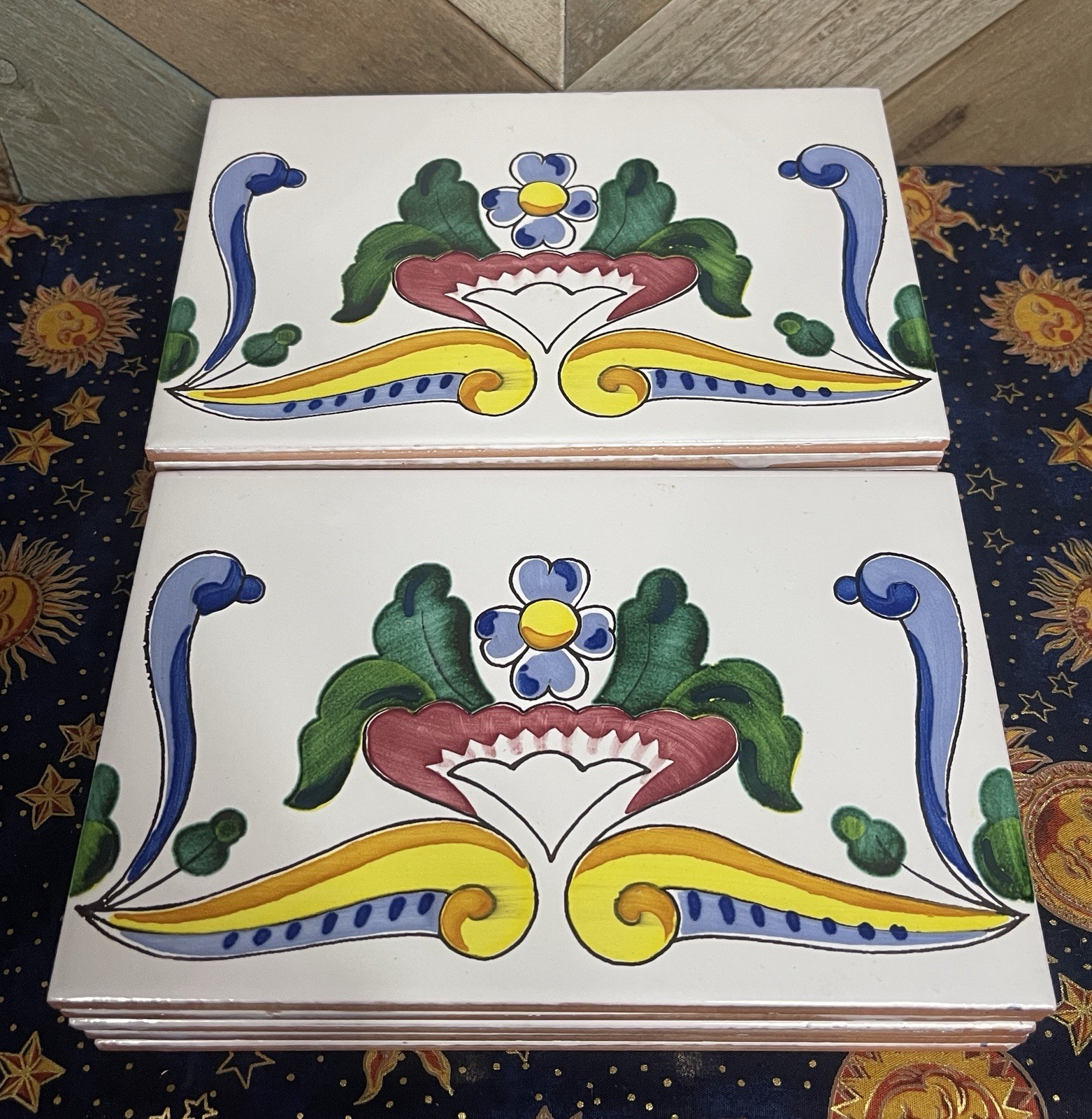 Hand Painted Ceramic Floral Spanish Spain Border Tile Lot of 11 -  8” x 5 1/8”