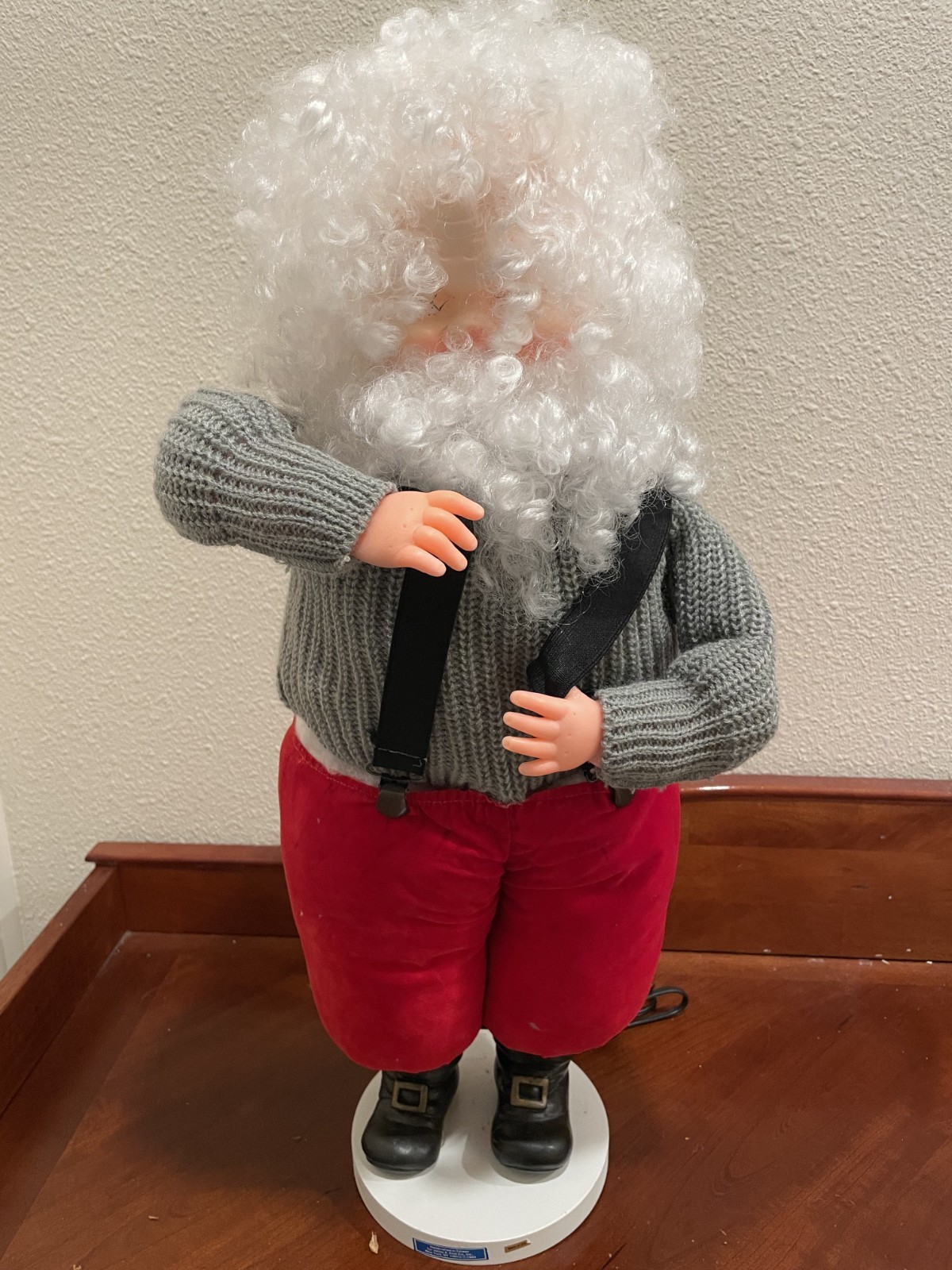 Vintage 1984 James A. Cole Animated Santa Claus Xmas Figure, Moving Head/Arms