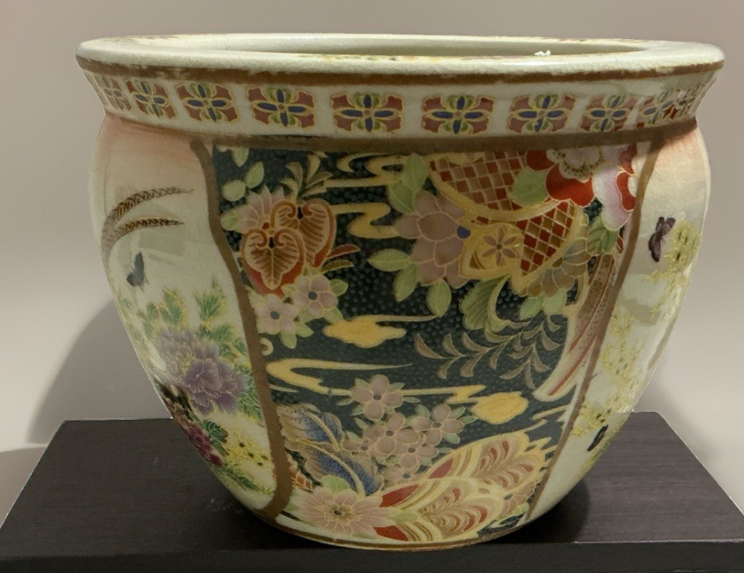 Vintage Chinese Peonies Butterflies Birds Porcelain Jardiniere Planter Bowl