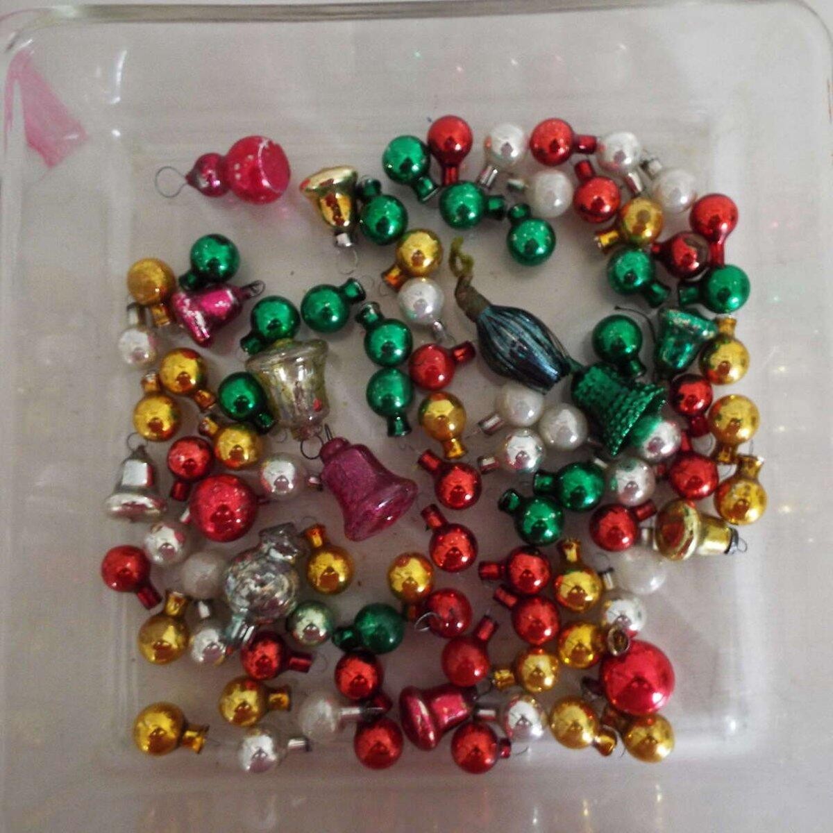 93 Vintage Assorted Glass Feather Tree Ornaments
