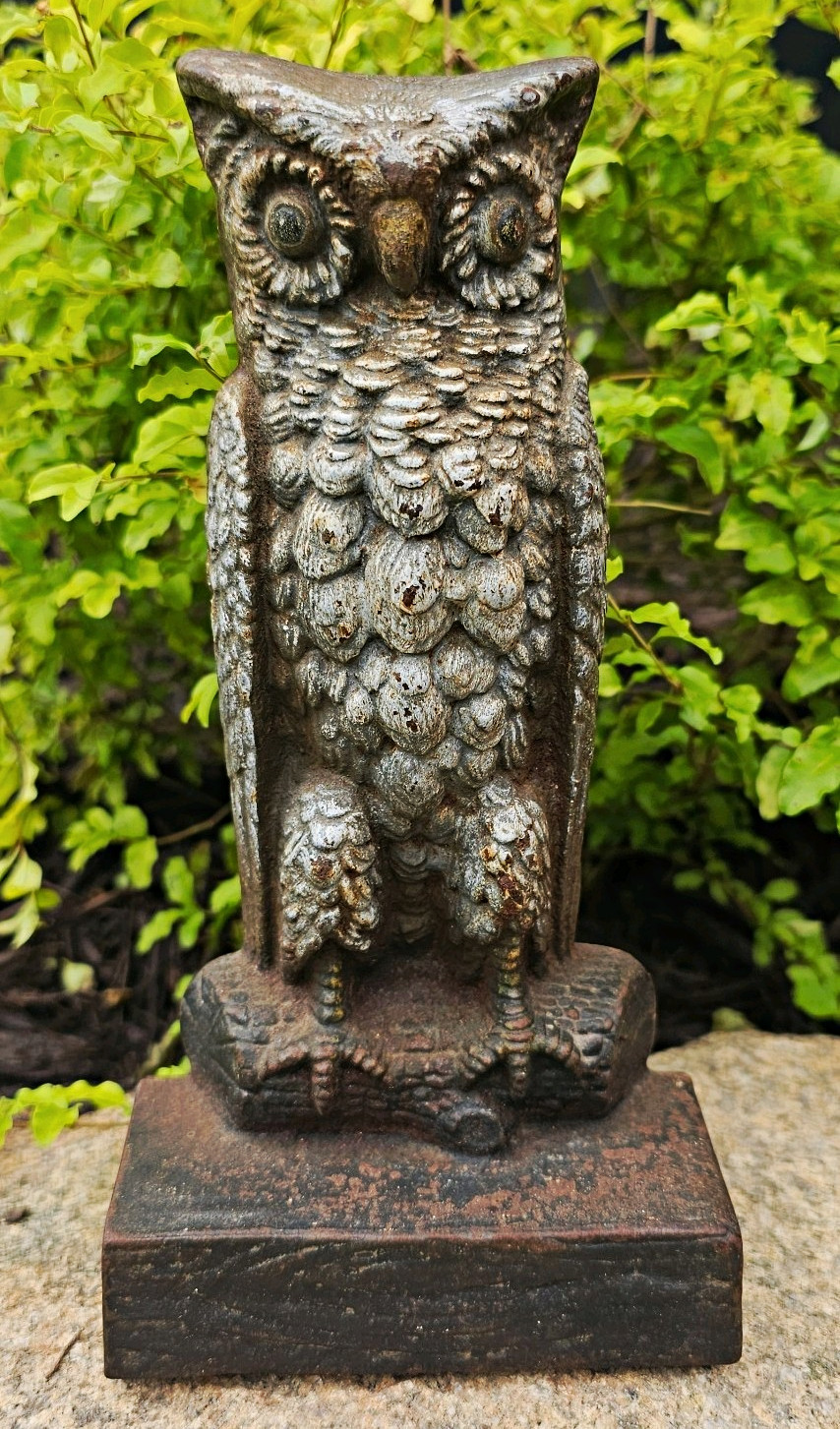 Antique Bradley Hubbard Cast Iron Owl Bird Door Stop With Original Paint