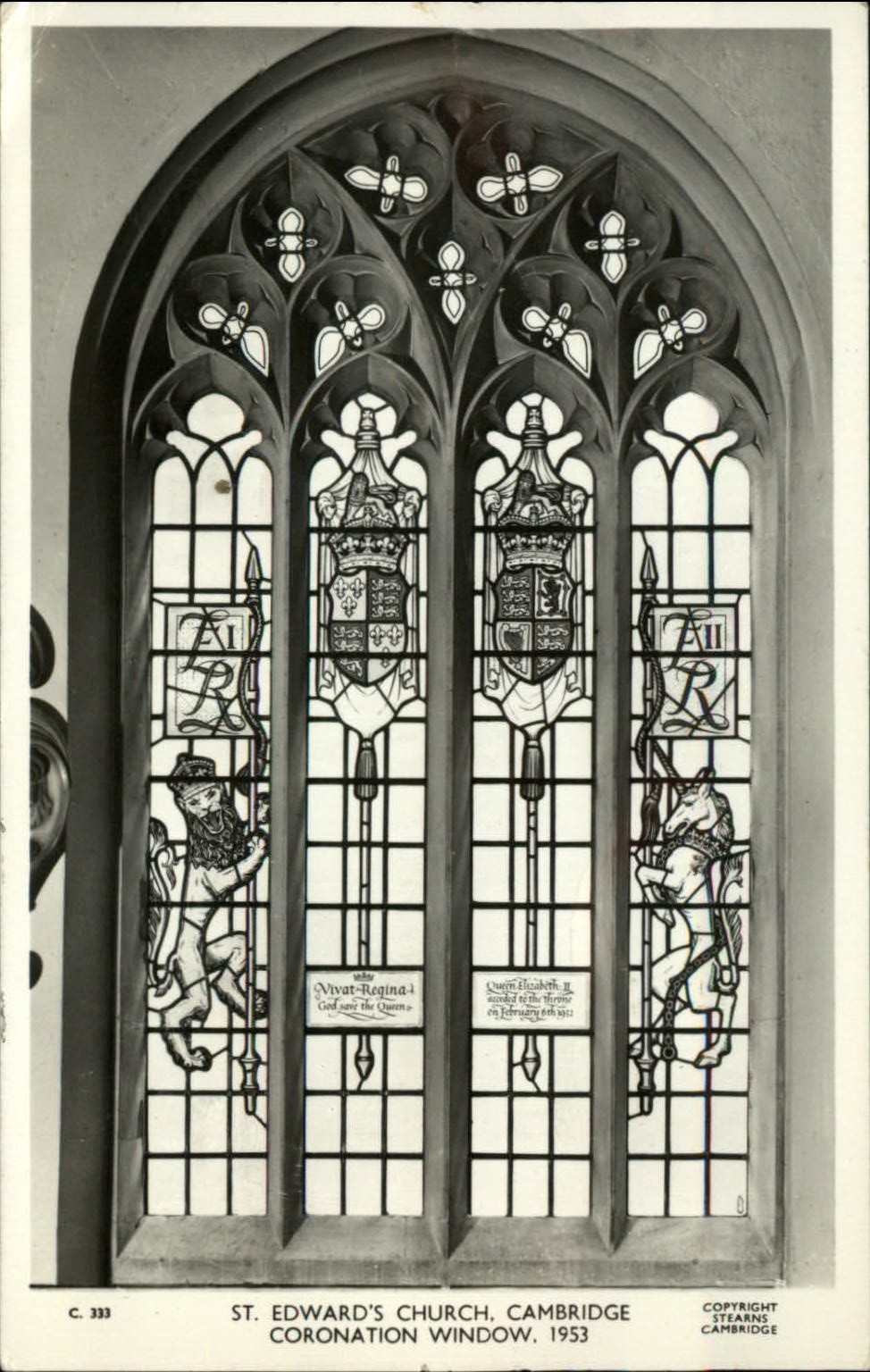 RPPC Cheltenham England United Kingdom Coronation stained glass photo postcard