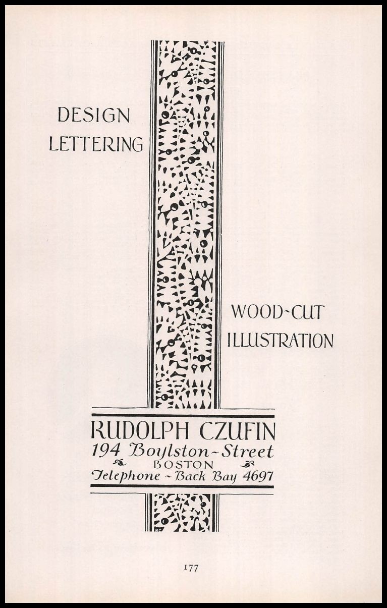 1924 Rudolph Czufin Boston Design Lettering Wood Cut Illustration Art Print Ad