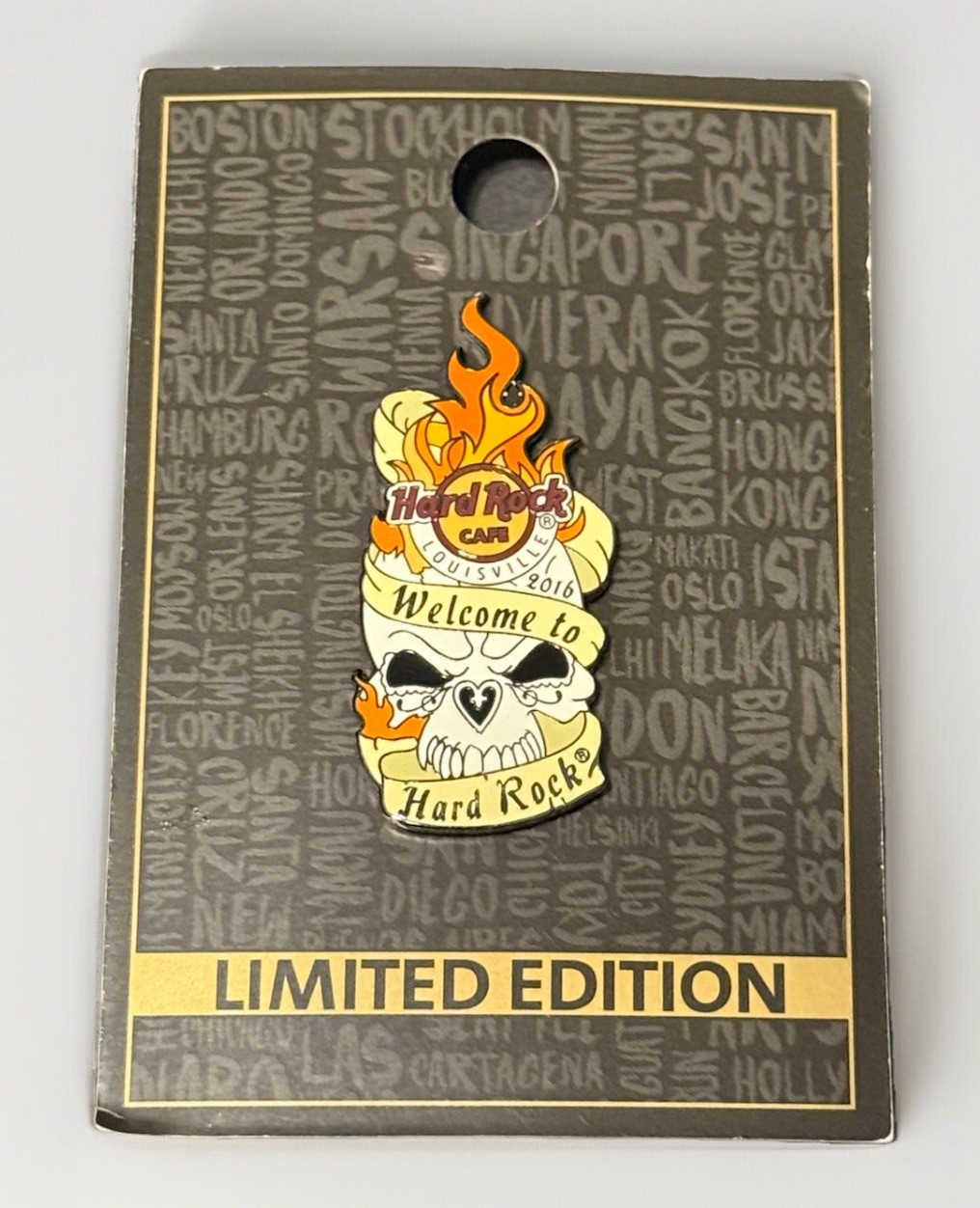 HARD ROCK CAFE LOUISVILLE SKULL WELCOME TO HARD ROCK PIN NEW ON CARD