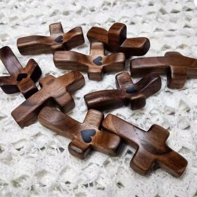 20pcs Walnut Wood Thumb Crosses Wooden Handheld Decor Church Easter Christmas