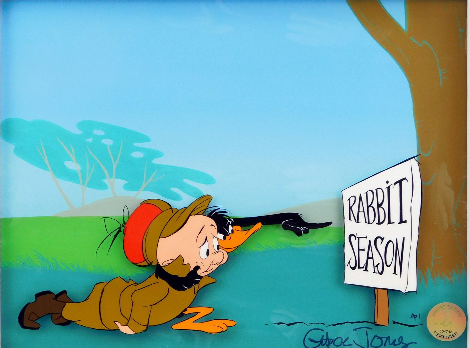 Rare 1 of a kind Chuck Jones Cel Featuring Daffy Duck Elmer Fudd Looney Tunes