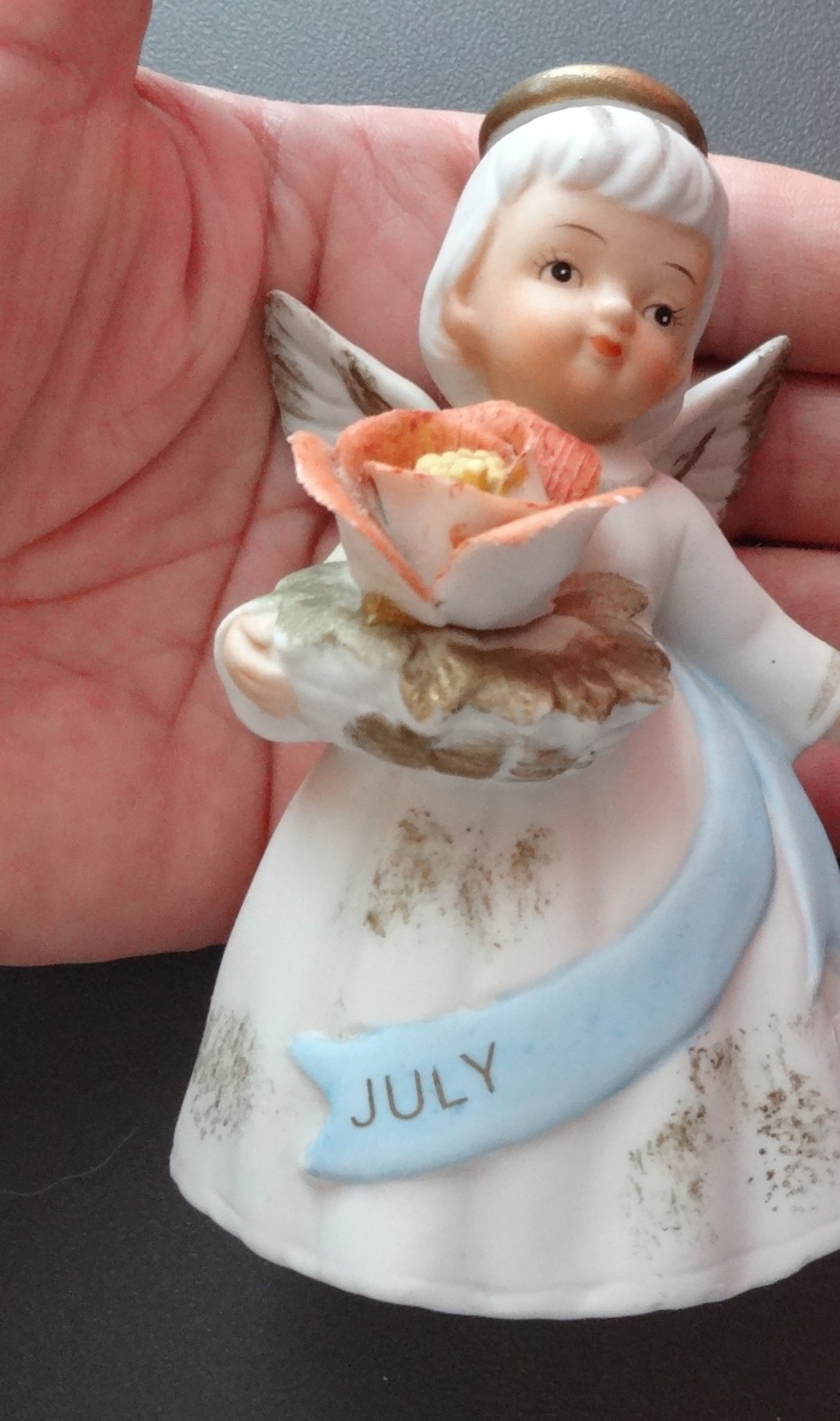 Vtg 1988 w Sticker Lefton July Birthday Angel Girl Porcelan Ceramic Figurine 4