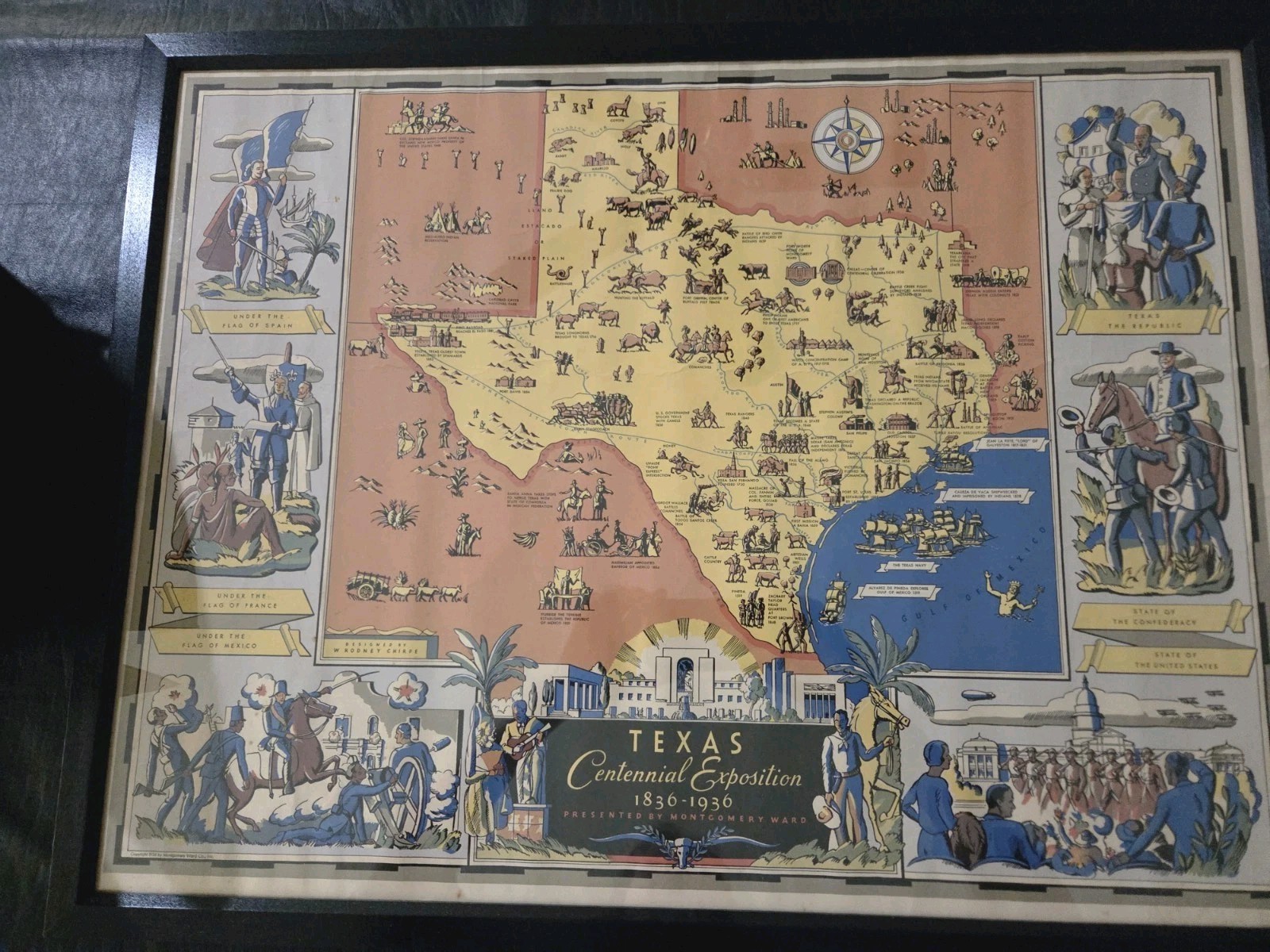 Very Rare 1936 Texas Centennial Poster Montgomery Ward