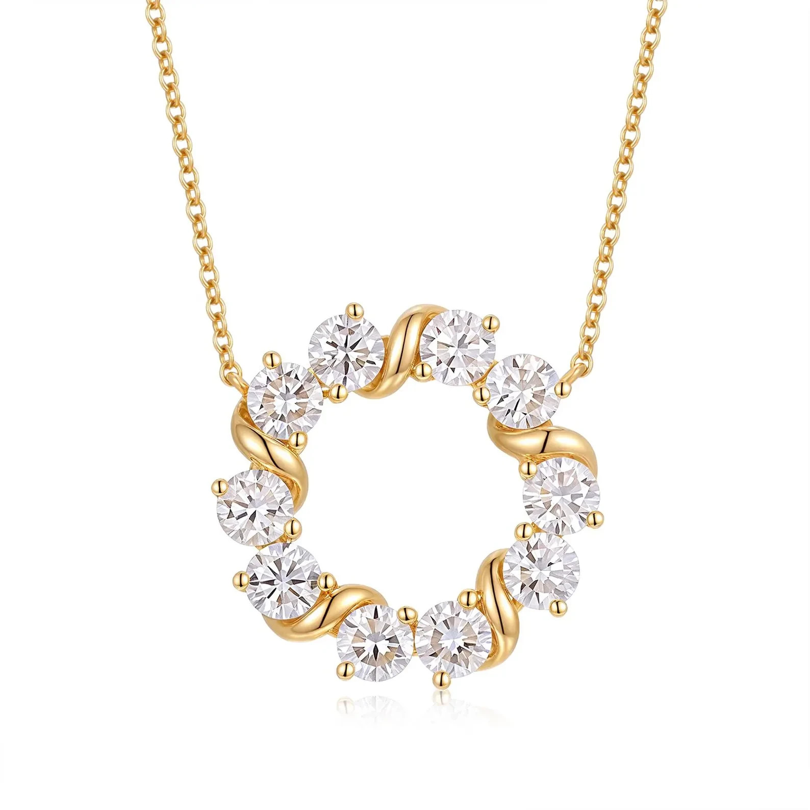 Round Cut White Diamond 14K Yellow Gold Over Circle Shaped Pendant 18