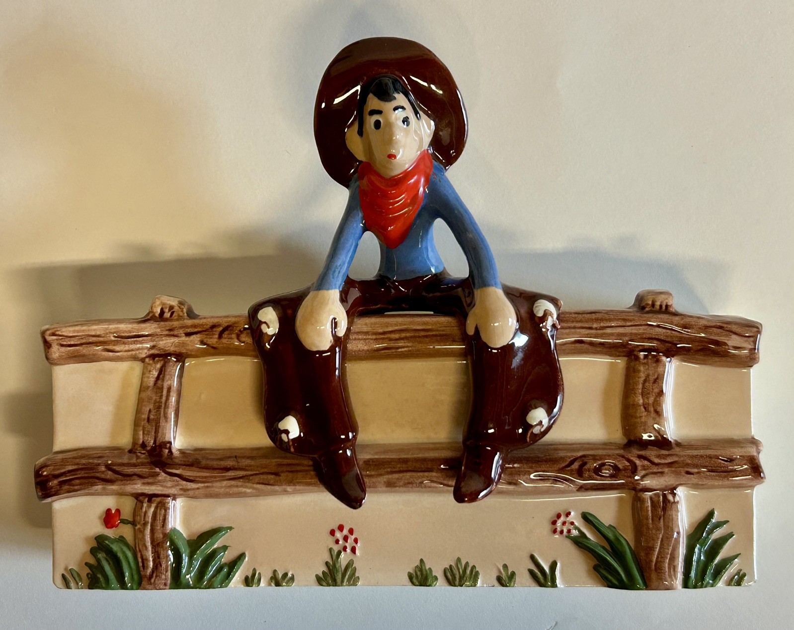 Vintage 1940s 50s ROBAUL of California Ceramic wall mount planter cowboy 