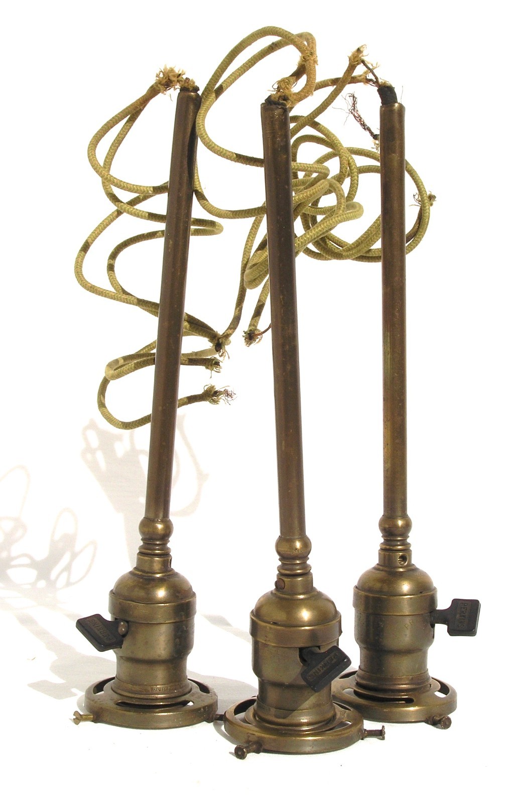 Antique Vintage Perkins Paddle Switch Brass Light Sockets & Shade Rings (3)