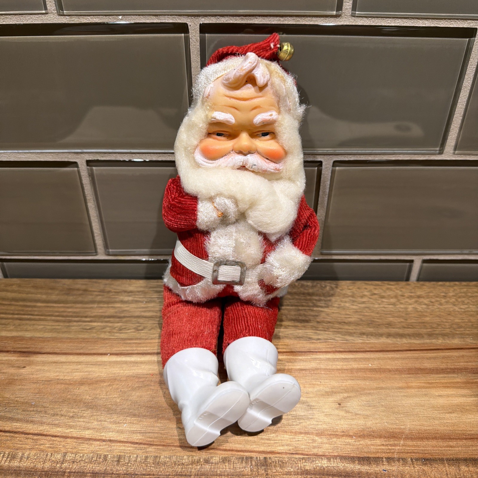 Vintage 1950\'s Rubber Face SANTA CLAUS Ornament Figure 7”  Japan RARE