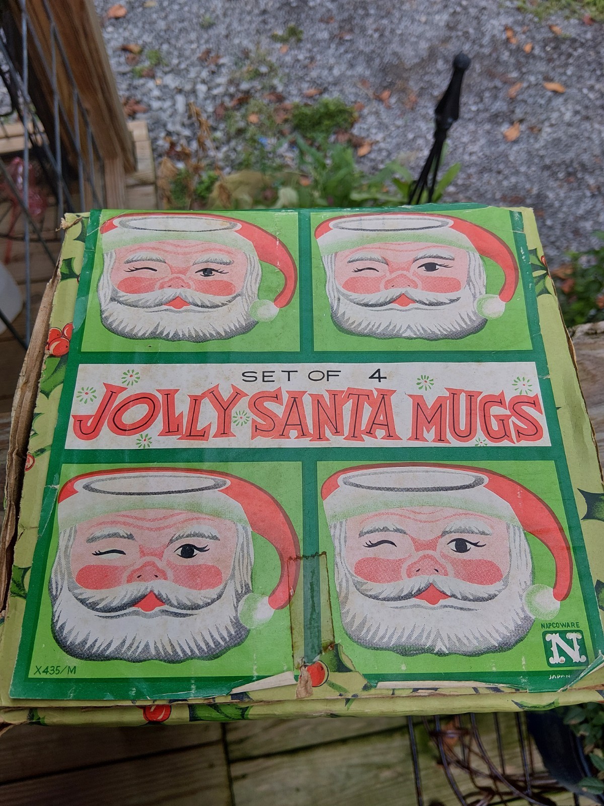 Vtg Never Used Original NapcoWare Jolly Santa Winking Face Mugs Japan X435 w/box