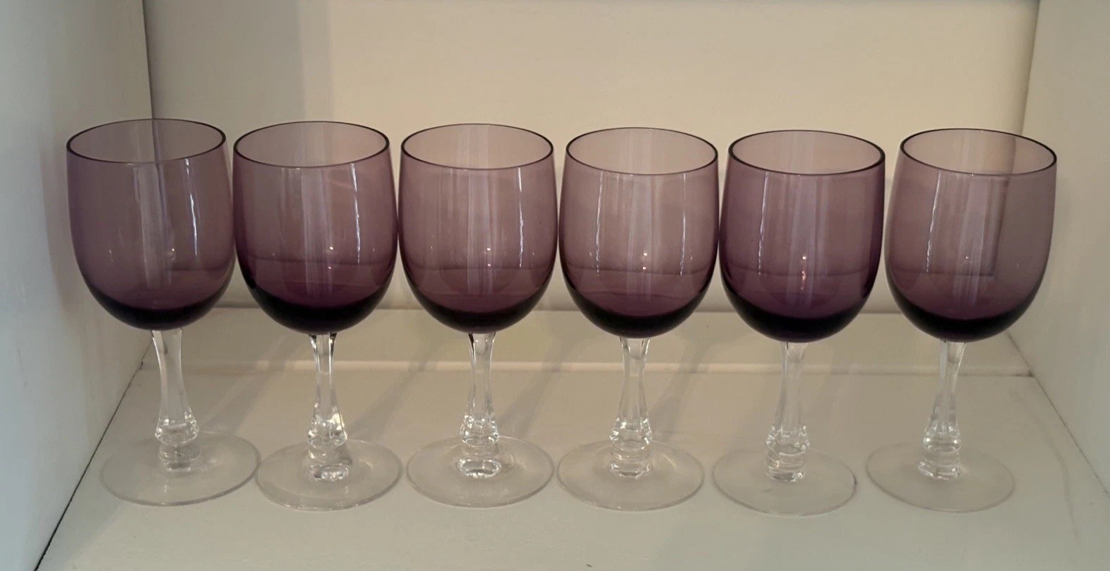 Set of 6 Vintage Fostoria Fascination Lilac Amethyst Wine Glasses 5 1/8\