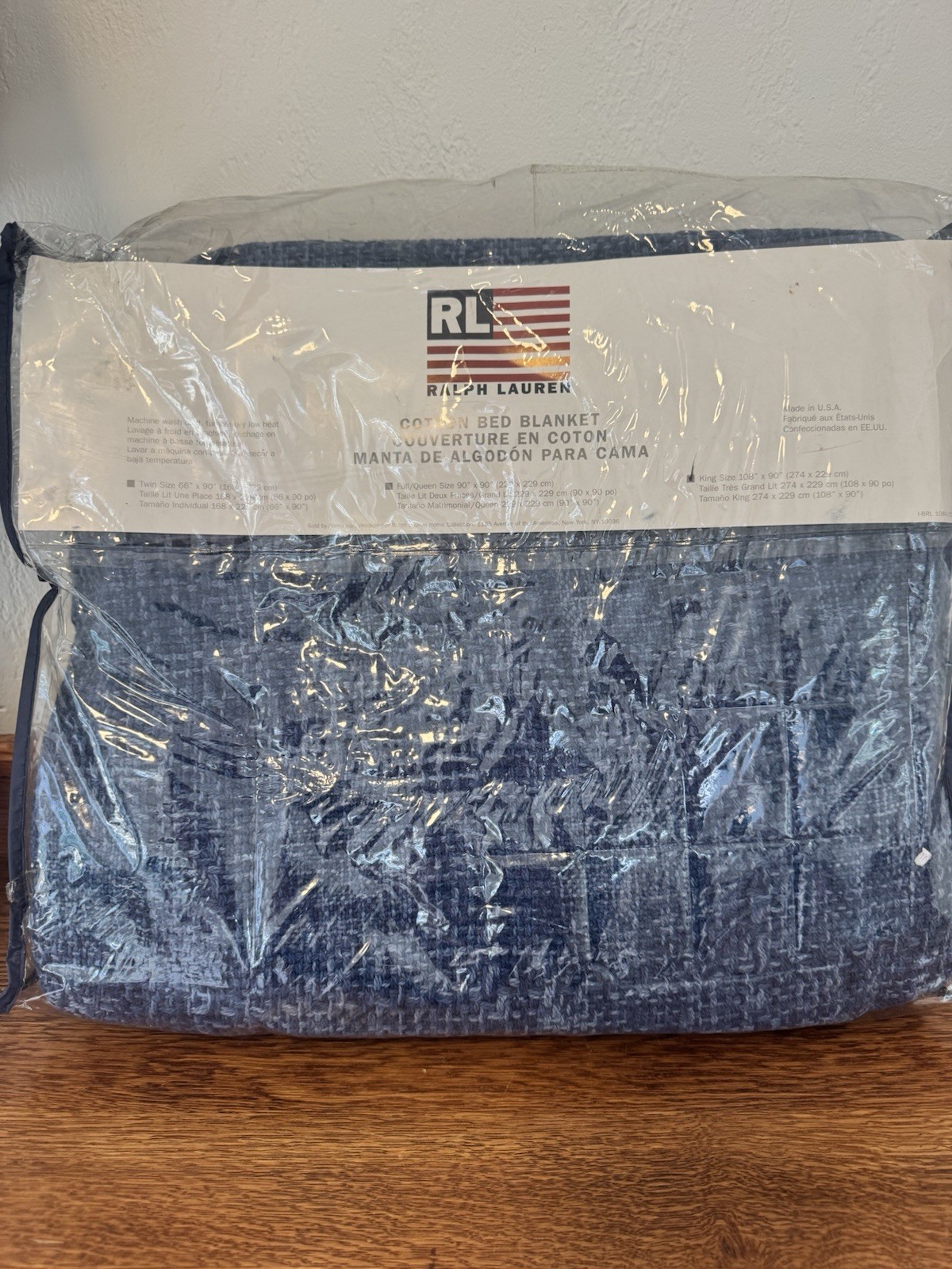 NIP Vintage 1990s Ralph Lauren King Blanket 108x90 Cotton Made USA Orig Pack