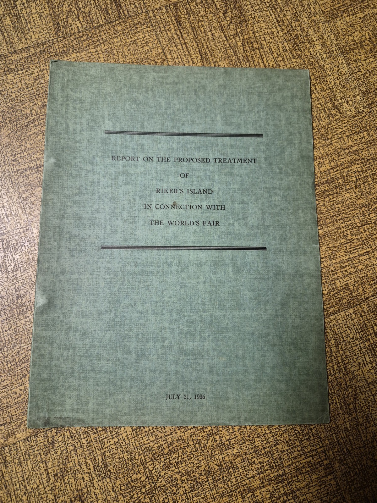 1939 Report On Proposed Treatment OK NY Rikers Island And Worlds Fair Rare