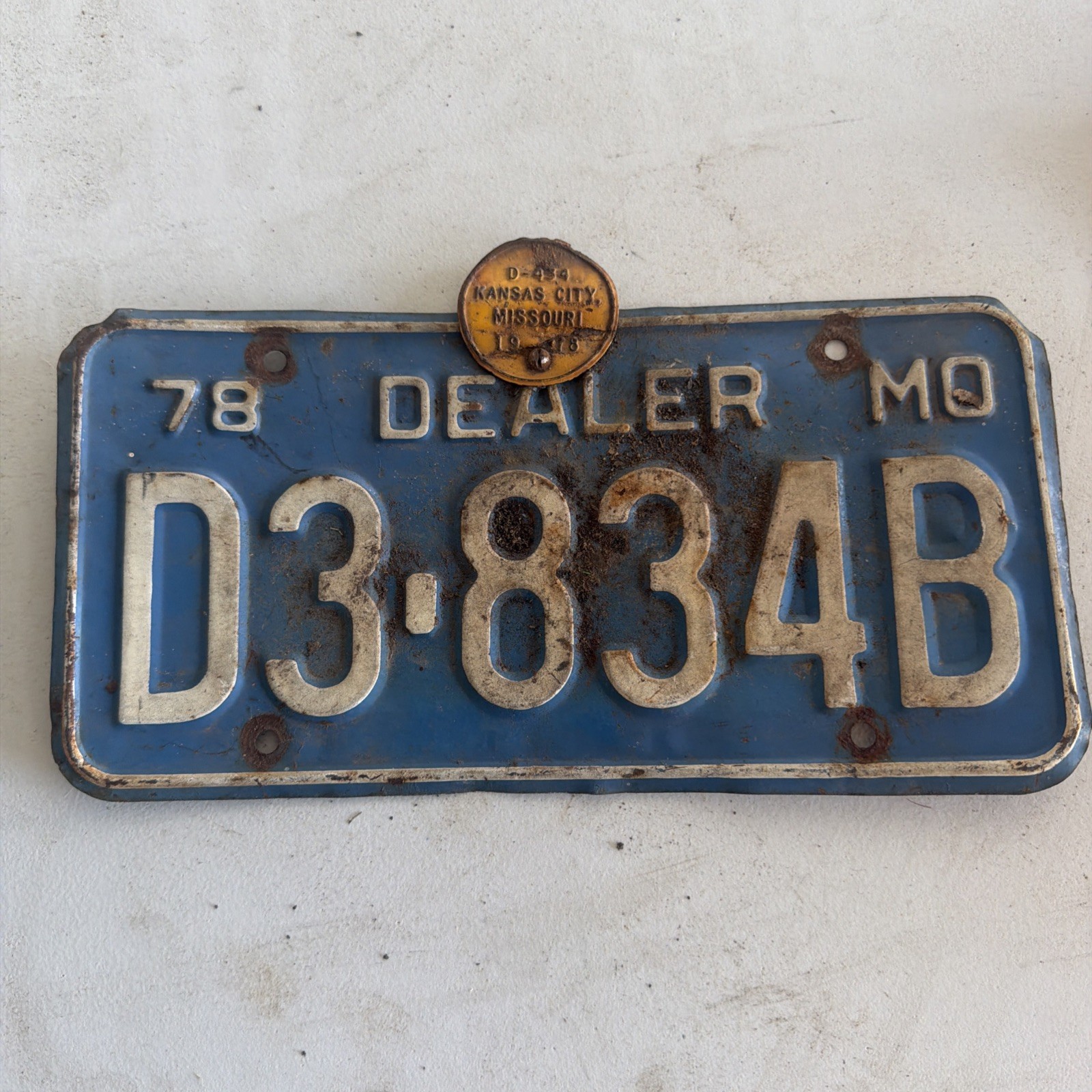 Vintage 1978 Missouri License Plate Dealer  With Rolla Missouri Dealer Tag