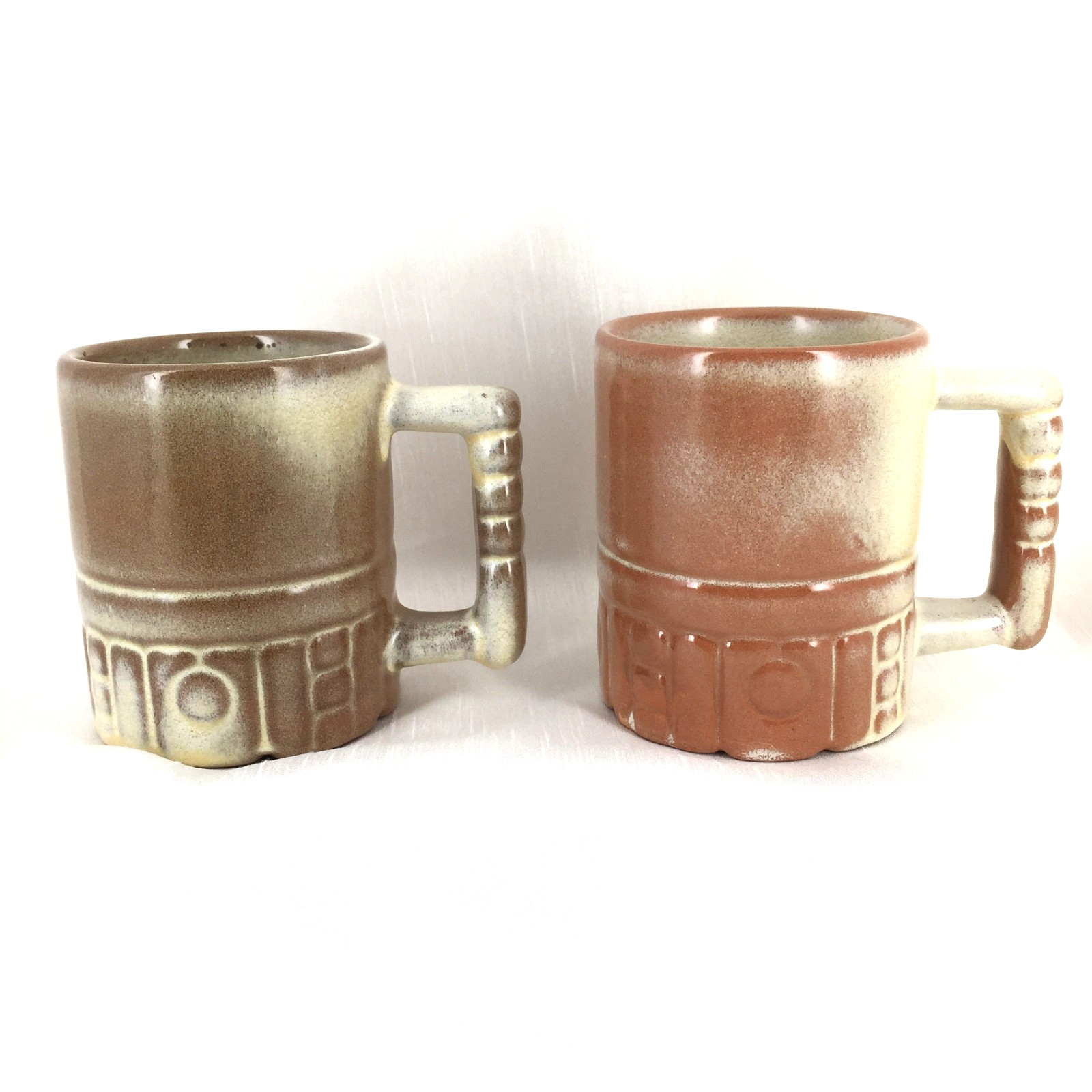 2 Frankoma Mugs Mayan Aztec Desert Gold C4 Cups Lot