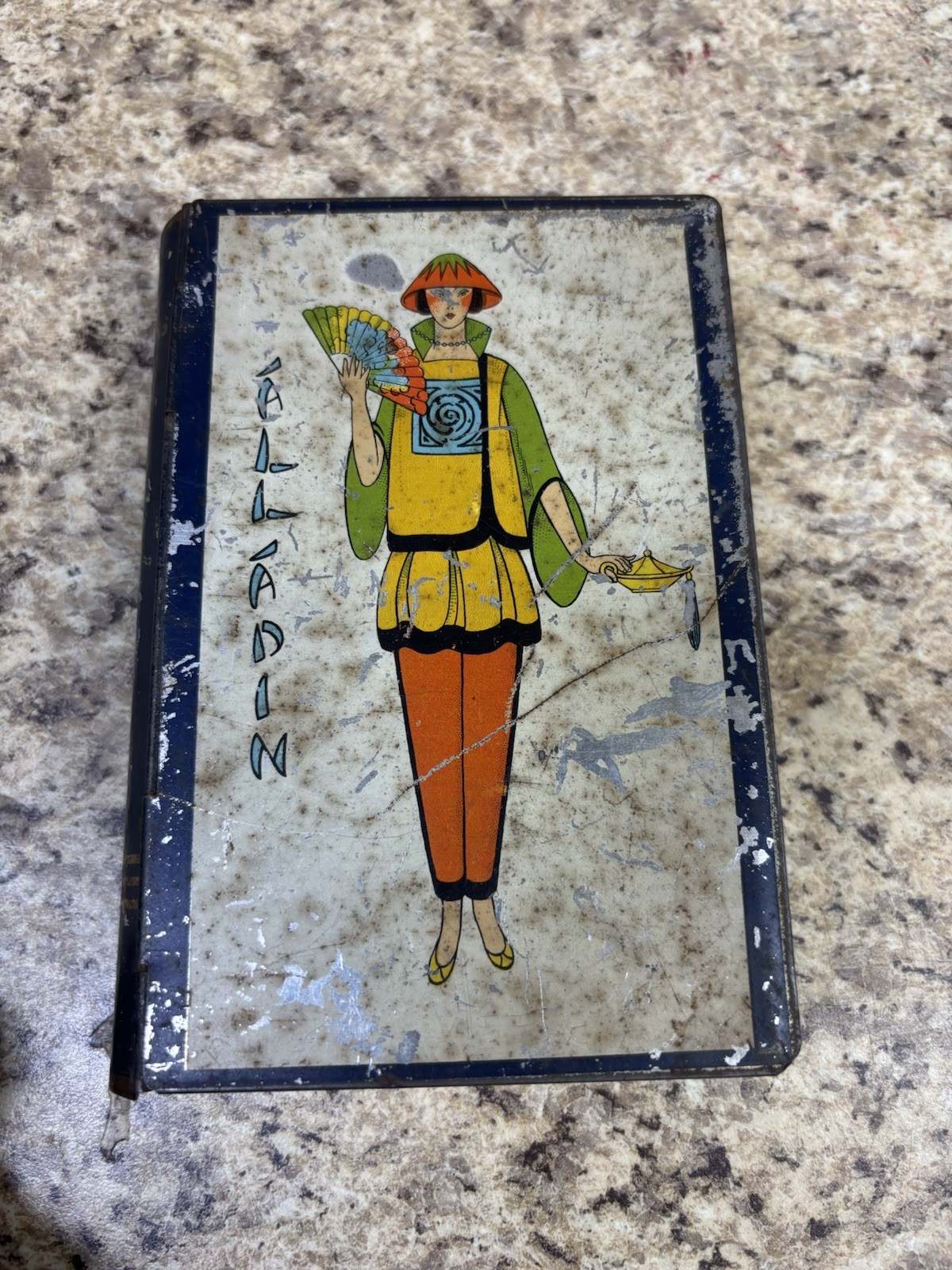 Antique Alladin childrens fairy tales Metal Book Coin Bank. Made in England.