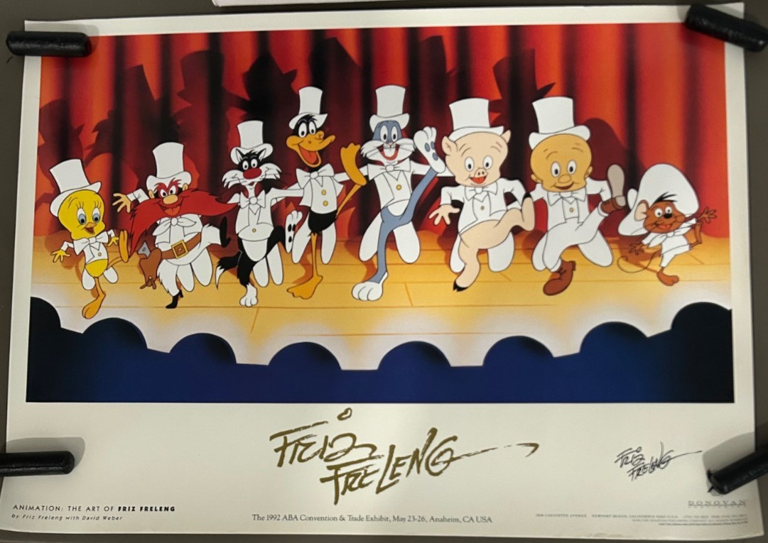 Looney Tunes Warner Bros 1992 Poster Signed By Friz FRELENG