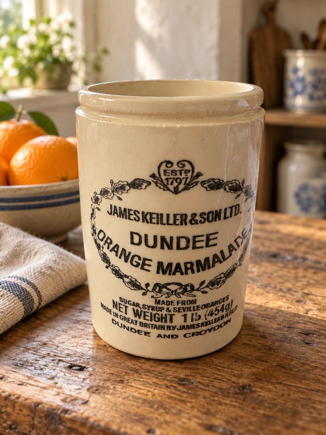 VTG MARKED James Keiller & Son Ltd Dundee Orange Marmalade Stoneware Crock Jar