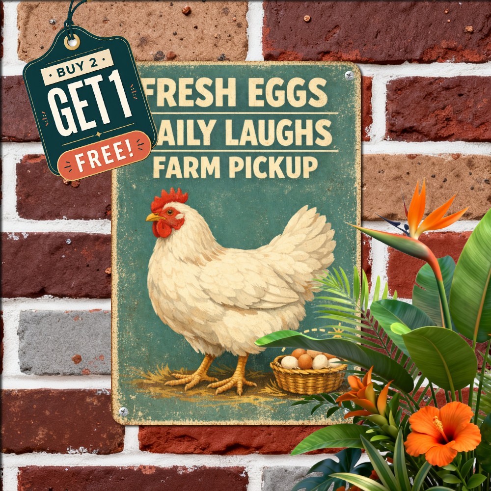 Guess What Chicken Butt Tin Sign Funny Farmhouse Humor Metal Wall Decor 8x12