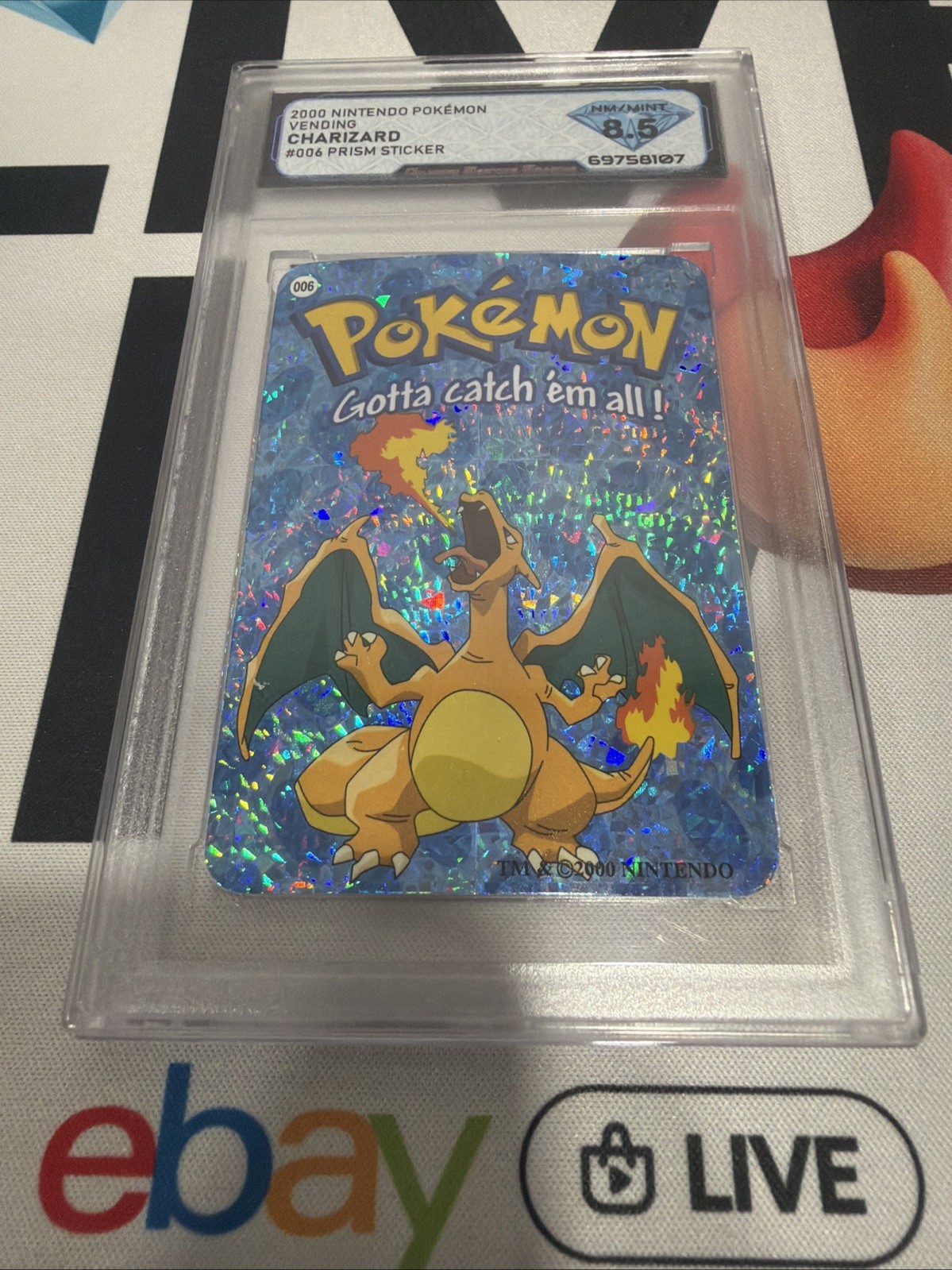2000 Pokemon Charizard #006 Prism sticker - Holo Vending Sticker DSG 8.5