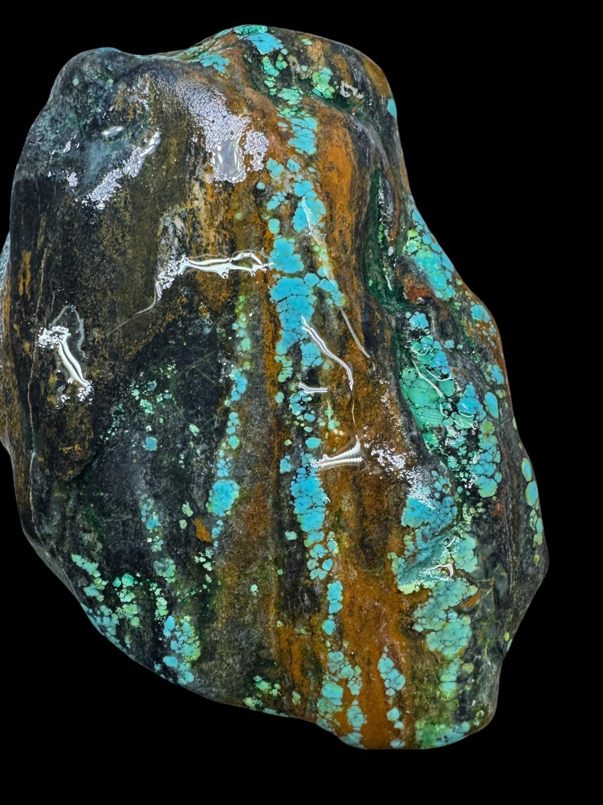 Stabilized Hubei turquoise. Poly Chrome spiderwebs 568 Grams Nice Hard Material