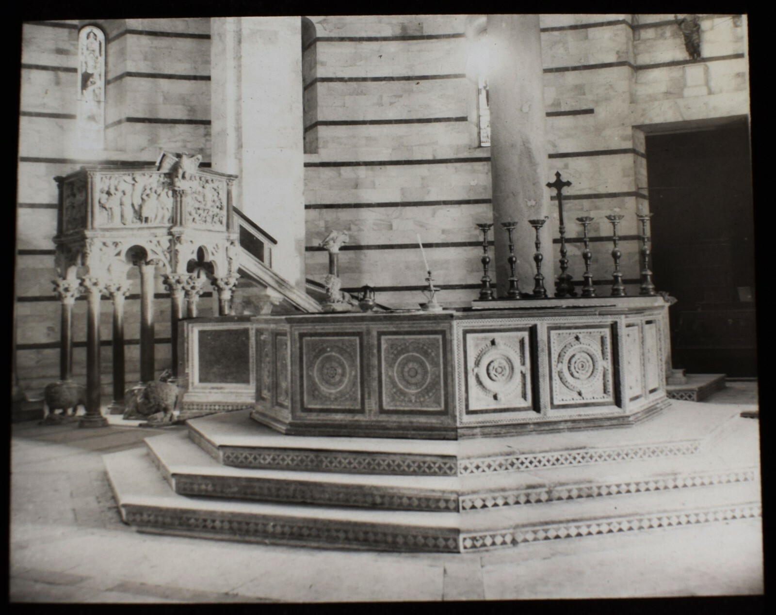 ANTIQUE Magic Lantern Slide BAPTISTERY INTERIOR PISA C1900 PHOTO ITALY TUSCANY