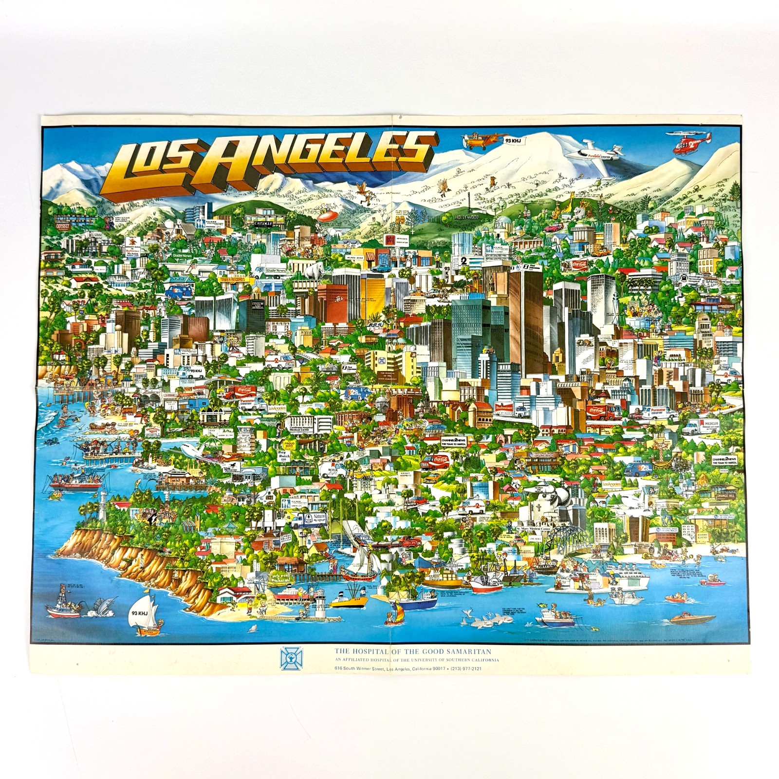 Vintage Los Angeles, CA Map 1982 City Character Art Print Poster of LA Landmarks