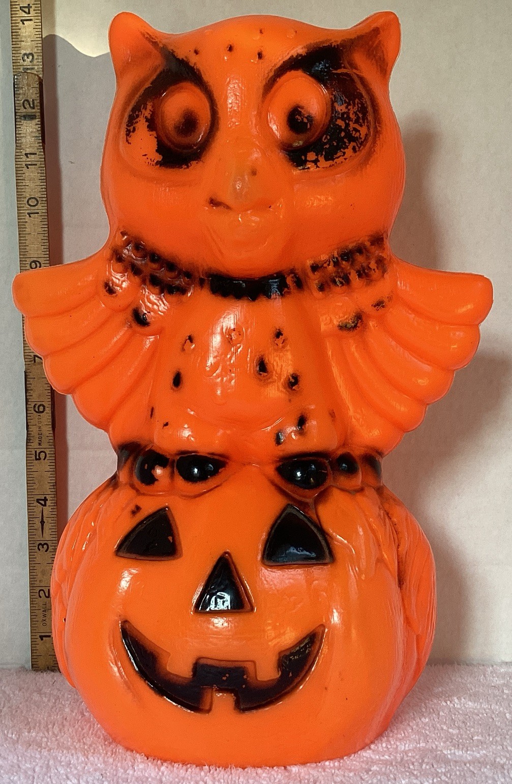 RARE VINTAGE STAR BAND HALLOWEEN OWL ON PUMPKIN BLOWMOLD LIGHTED  13” **HTF**