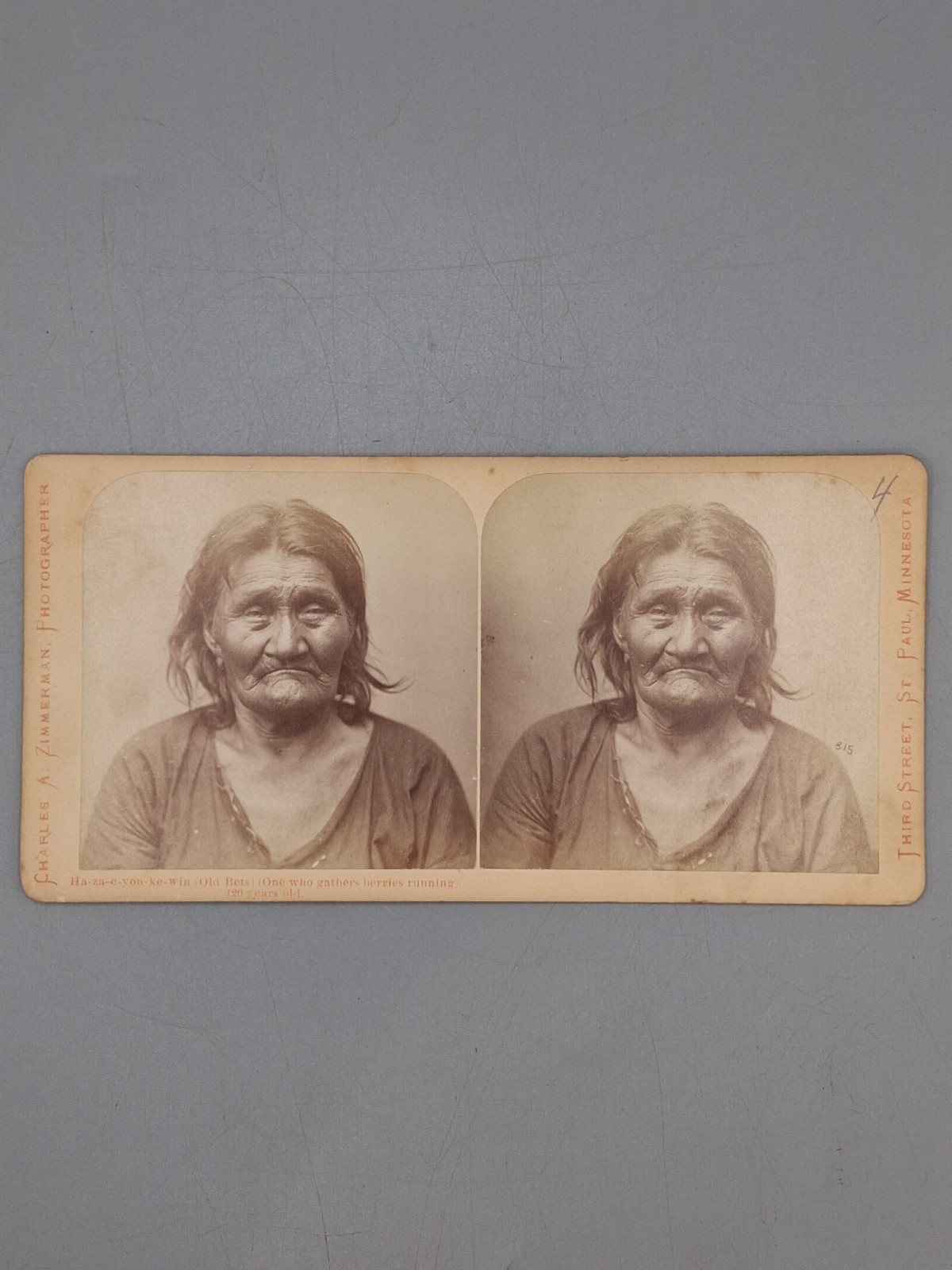 1870s Old Bets Dakota Native American Stereoview Photo Charles Zimmerman St Paul