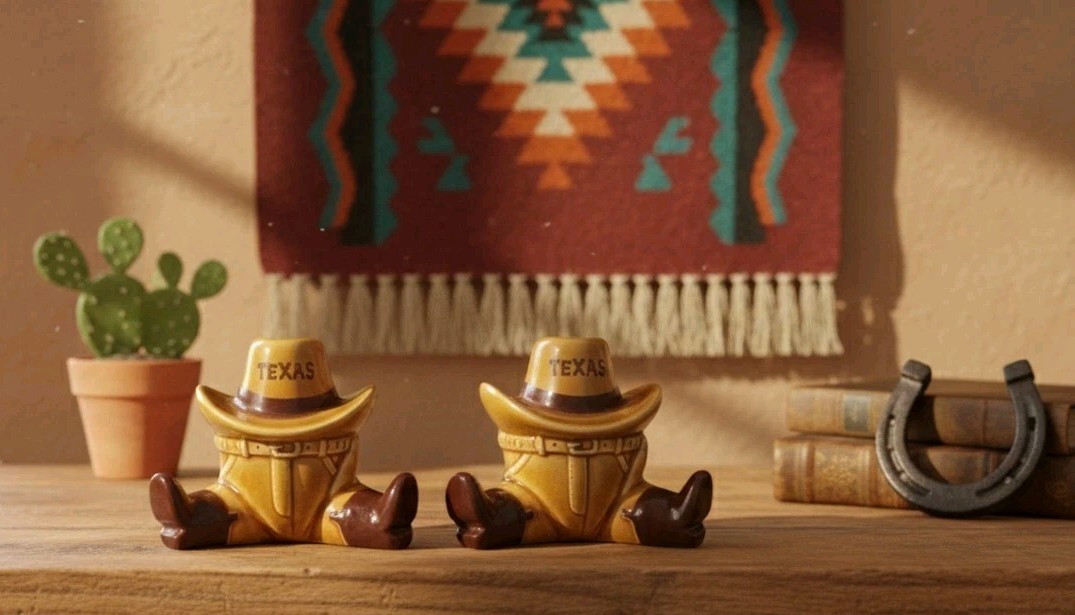 Vintage Texas Cowboy Hat & Boots Salt and Pepper Shakers Set Ceramic Western Vtg