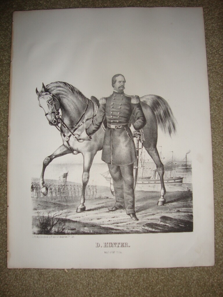 Rare Black & White Civil War Portrait Lithograph Print C. 1864: D. Hunter. Gen.