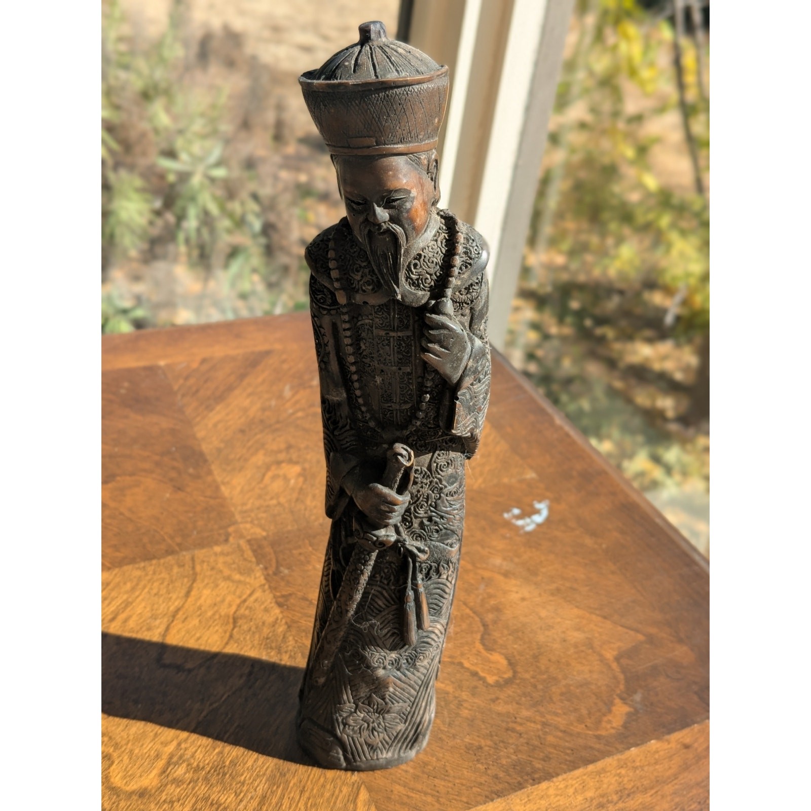Vintage Chinese Mandarin Official Statue - Faux Wood - 12\