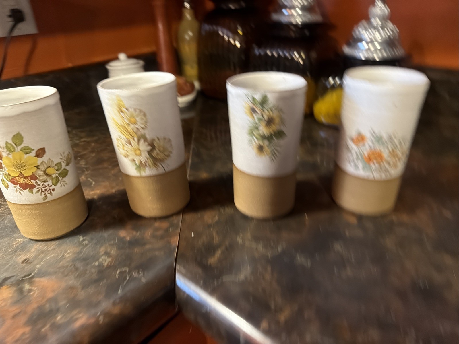 Vintage Highland Stoneware Floral Tumblers Set MugRustic Cottage Made In England