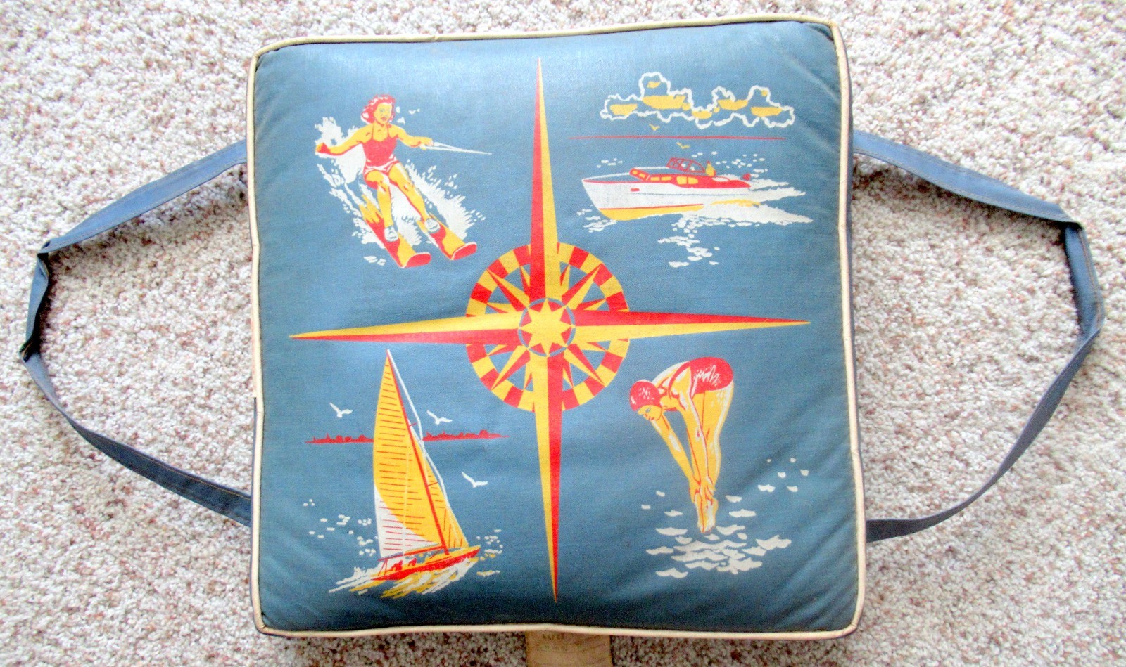 Vintage 1960s Tapatco Water Ski Boating Diving Vinyl Boat Seat Cushion VGC