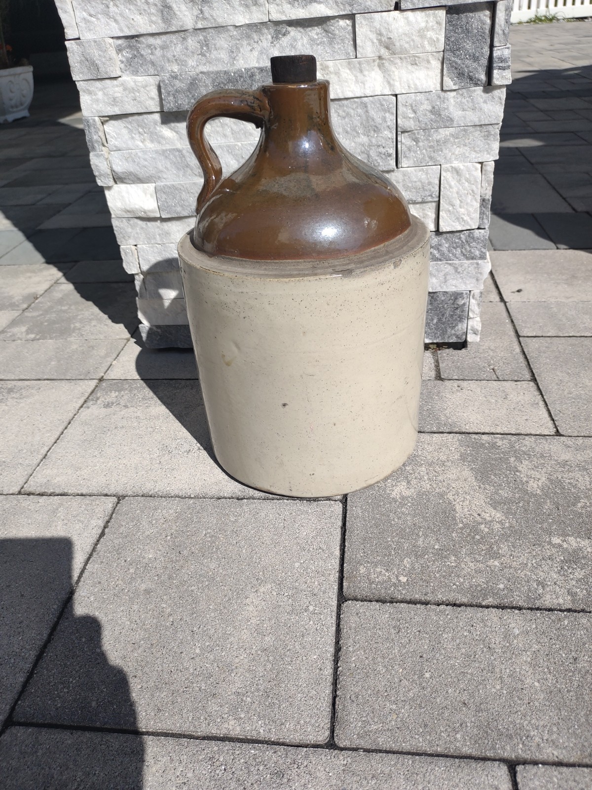 Vintage Glazed Two-tone Liquor Jug 1.25 Gallon With Original Cork