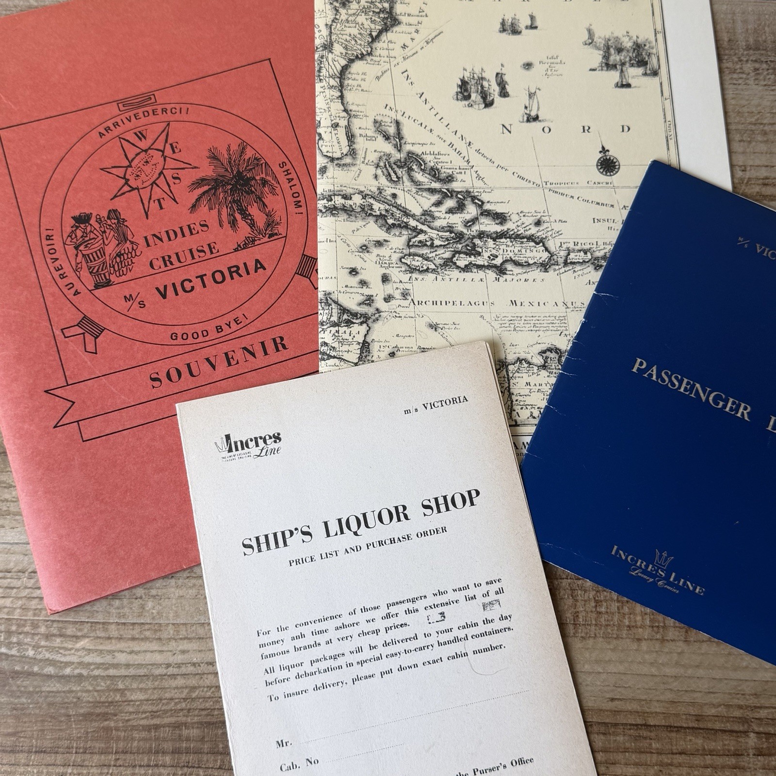 Vintage Incres Cruise Line MS Victoria Cruise Ship MENU Passenger List 1965 LOT