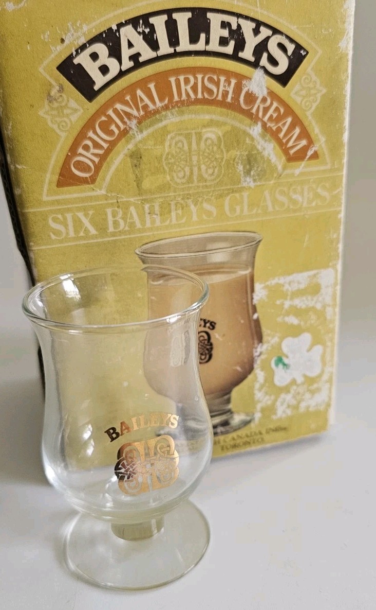 VTG Bailey\'s Irish Cream Tulip Goblet Shot Glass Coffee Liquor Set of 6 Snifter