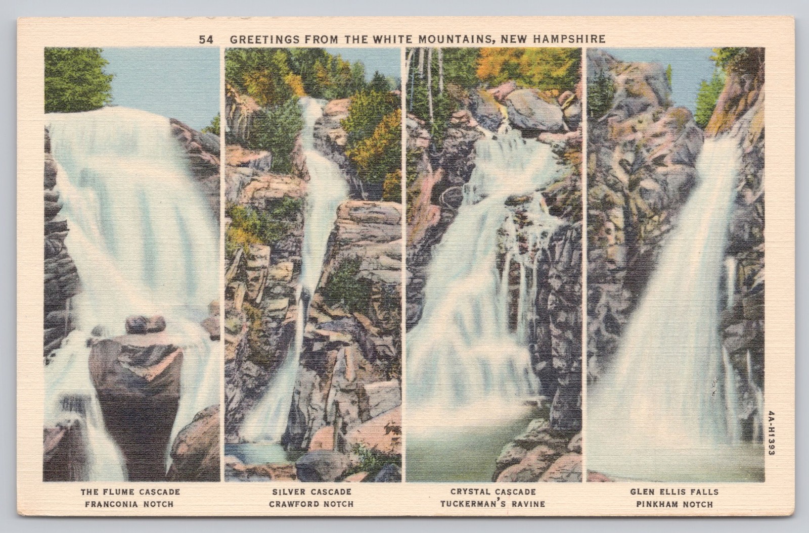 Vintage White Mountains NH Waterfalls Linen Postcard by Curt Teich