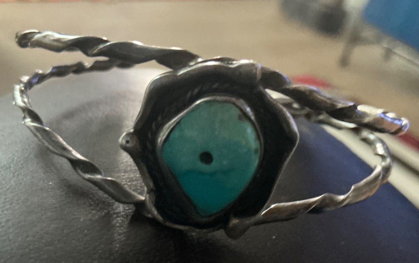 1930s Pump Drilled Repurposed Turquoise Cabachon Cuff 6 3/8\