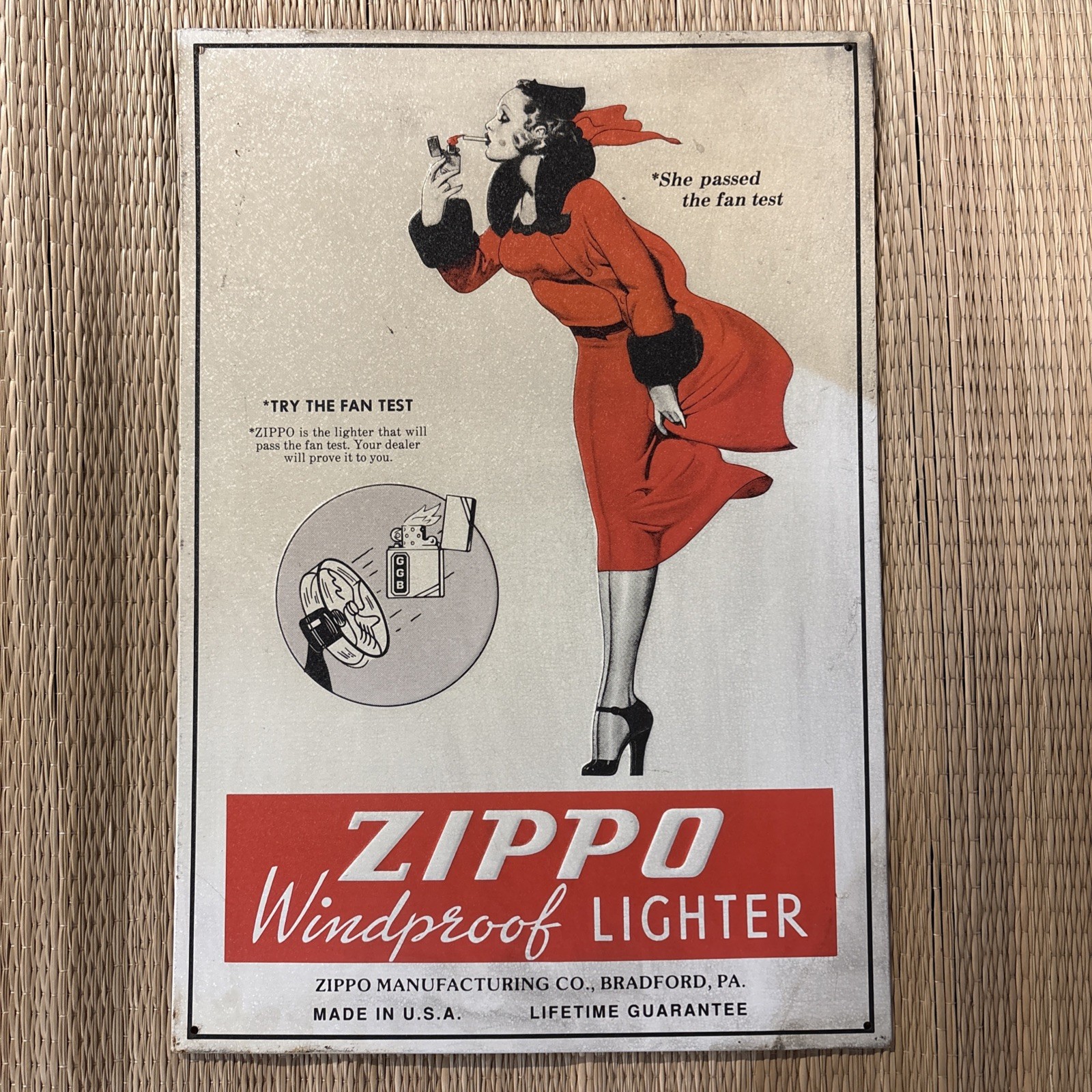 Vintage 1990's Zippo  Lighter 16x11 Embossed Metal Advertising Sign Varga Girl
