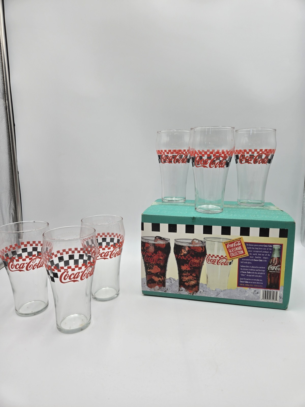VTG 1996 Coca-Cola Glassware 6 Bell Soda Glasses 16oz Set (A3)