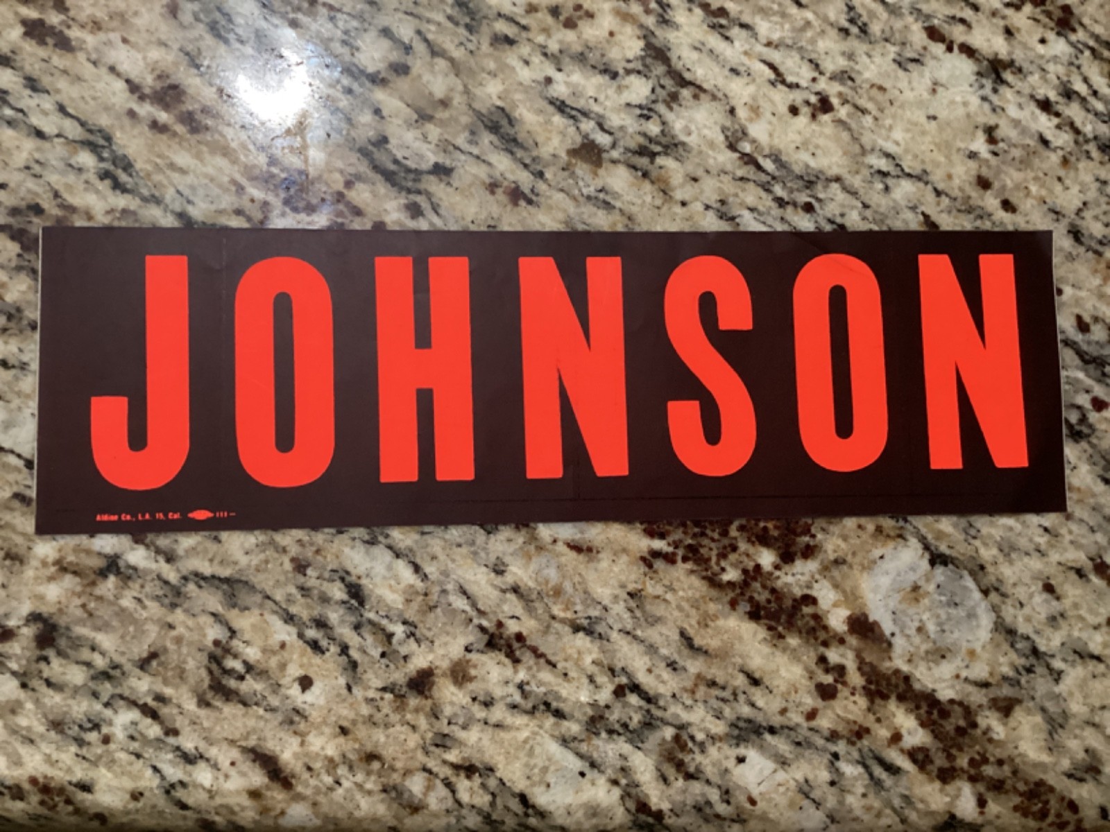 JOHNSON 3 1/2 x 12 INCH BUMPER STICKER IN EXCELLENT CONDITION