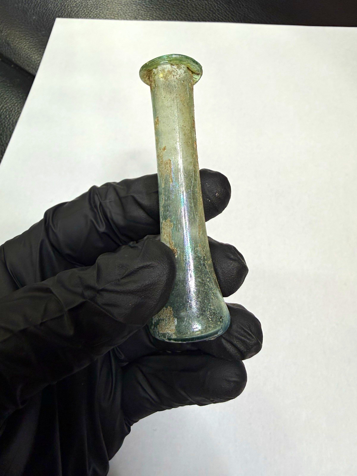 Ancient Roman Green Glass Bottle c. 1st century AD.