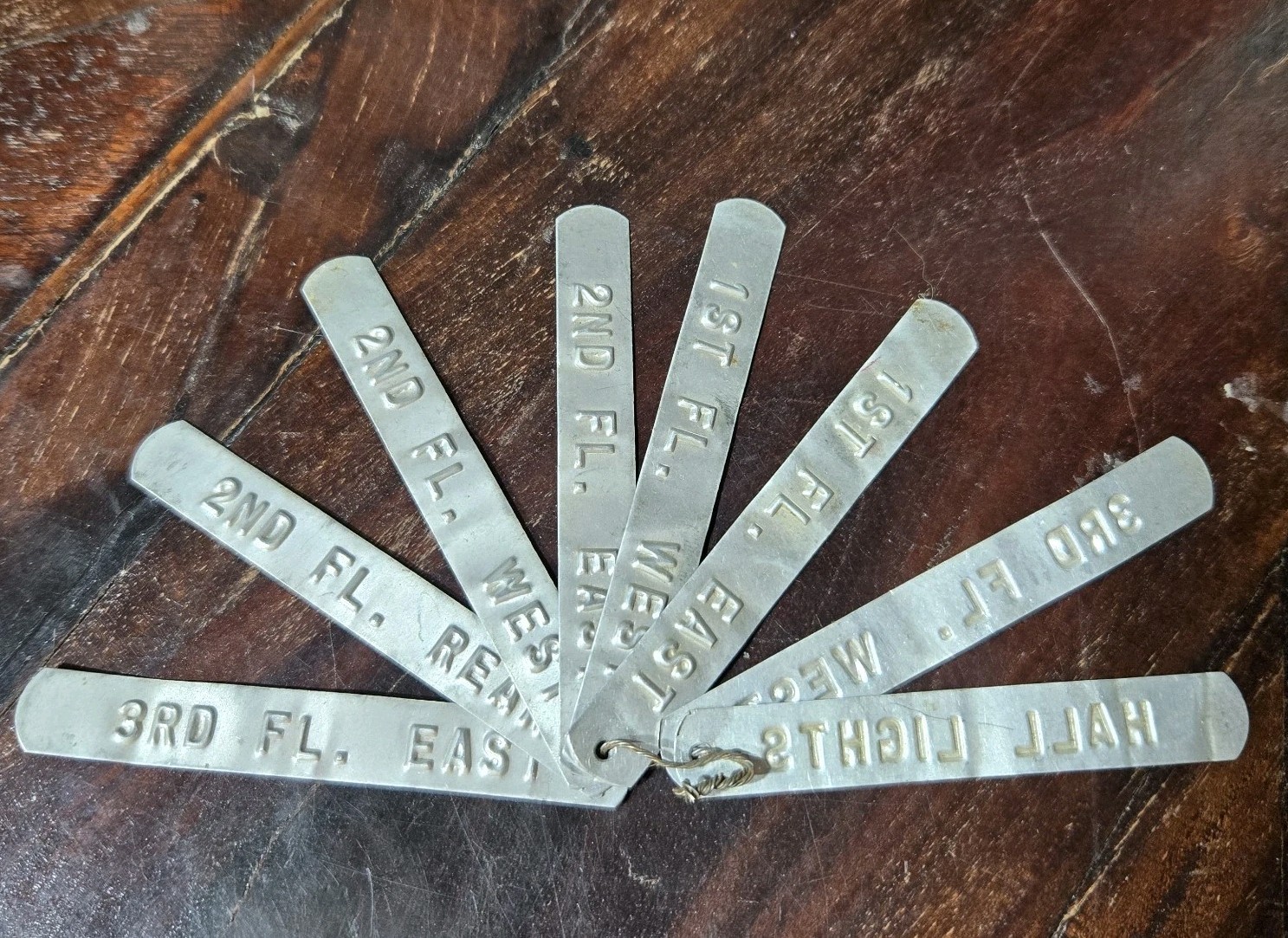 RARE Antique Vintage Set Lot Of 8 Stamped Metal Identification Tags Property ID