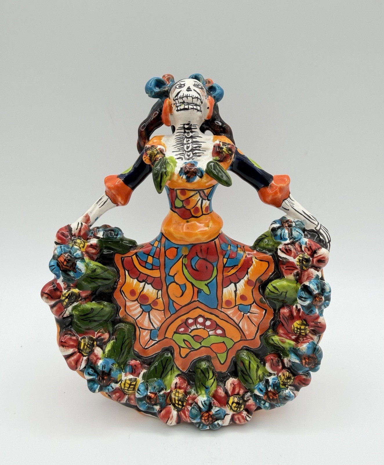 Talavera Day of the Dead Sugar Skull Dancing Catrina Figurine 7