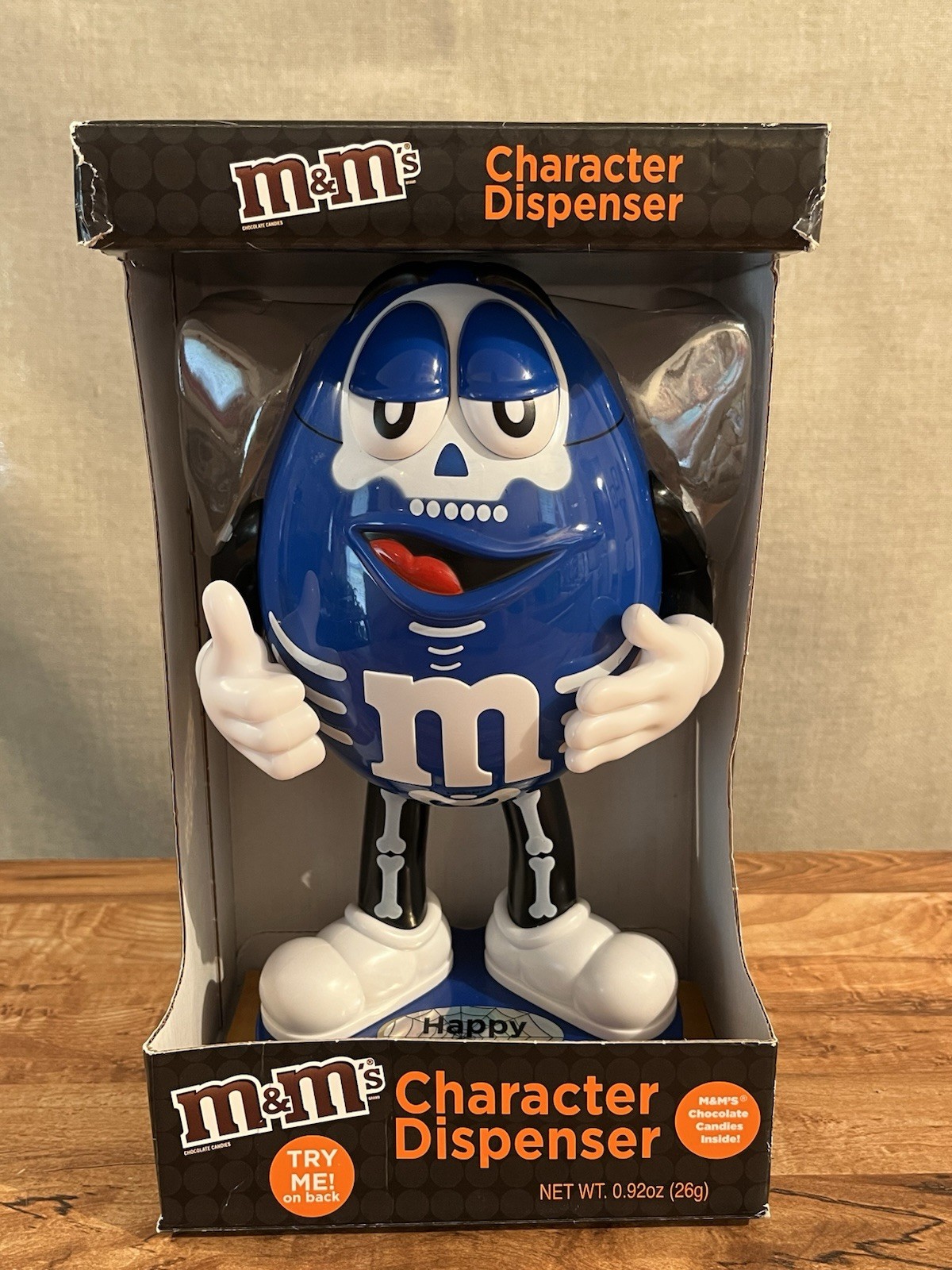 2017 M&M\'s Blue Peanut Skeleton Halloween Candy Dispenser CandyRific 